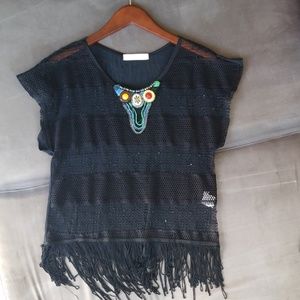 G&W Beaded Mesh Beach Vibe‎ Top sz M Black